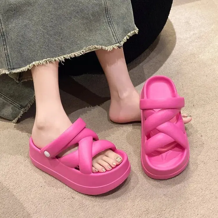 Slide Sandals Heightened with Crossover for Women Maxct