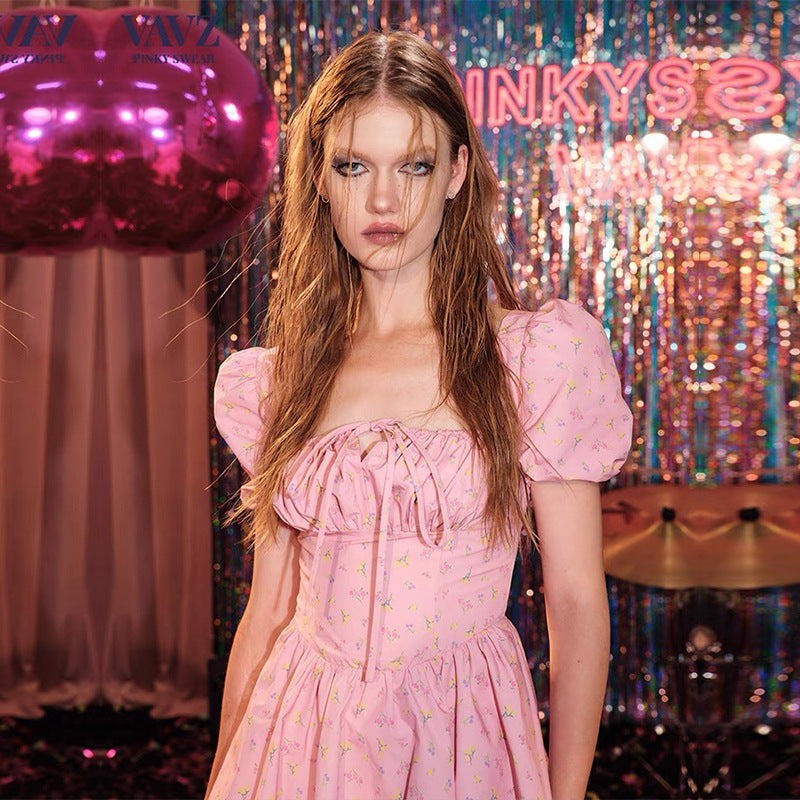 Sweet Style Frilled Tiered Ruffle Floral Printed Mini Dress - Pink Maxct