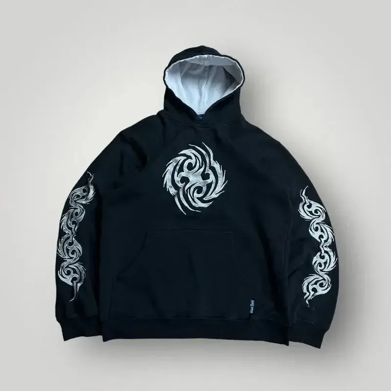 Gothic Geometric Embroidery Splicing Hoodie Y2K Style Maxct