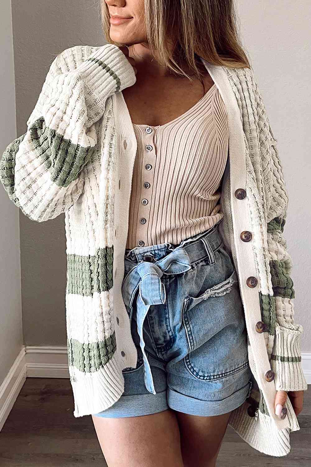 Maxct &Striped Button Down Cardigan