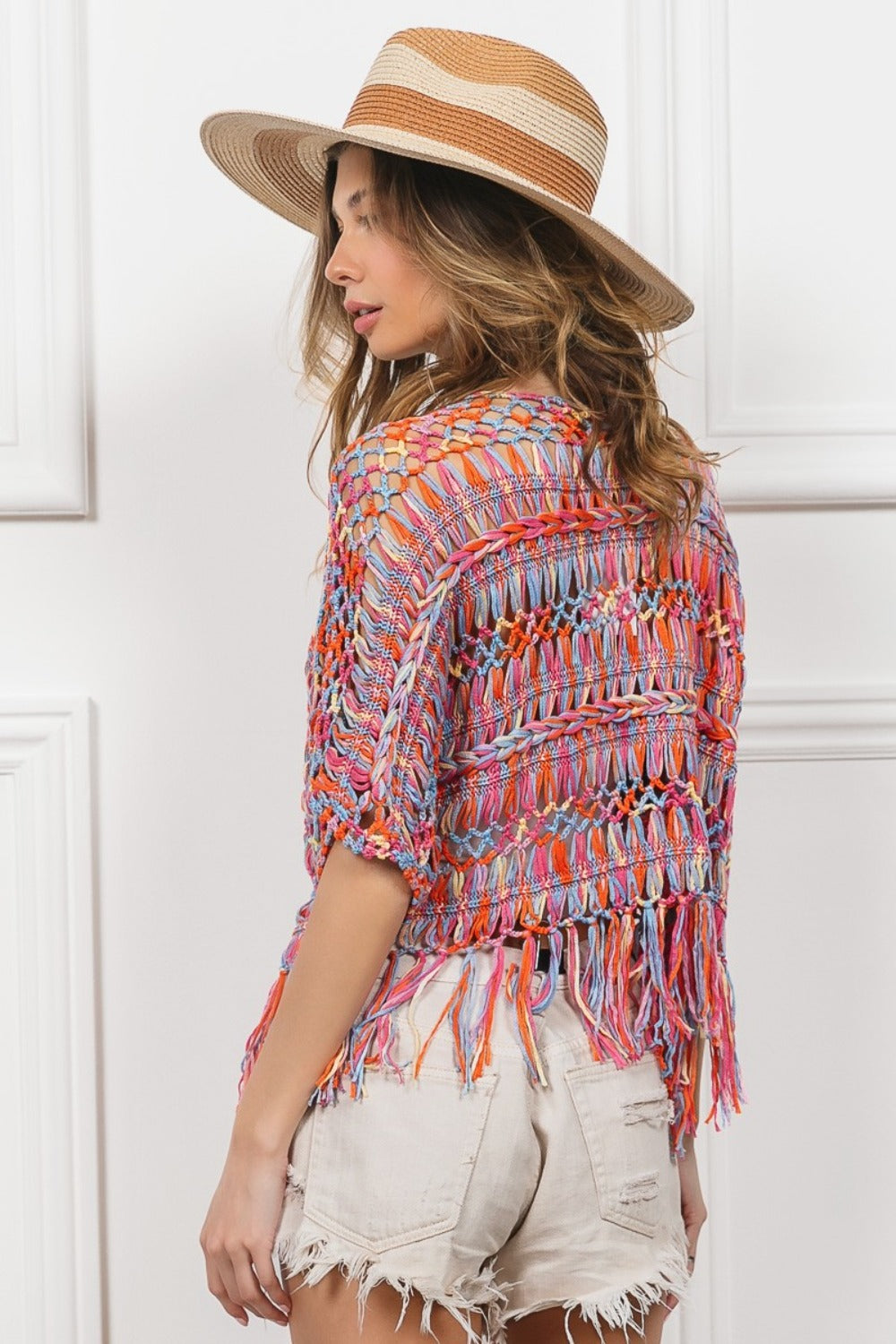 Maxct &BiBi Open Front Fringed Crop Knit Cardigan