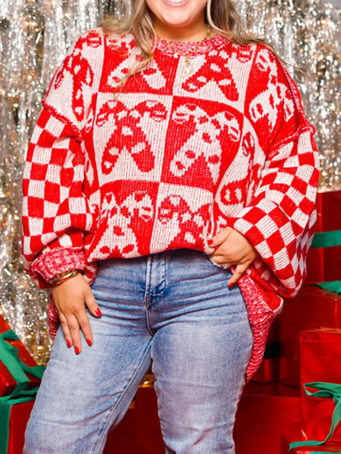 Maxct &Candy Cane Contrast Round Neck Sweater