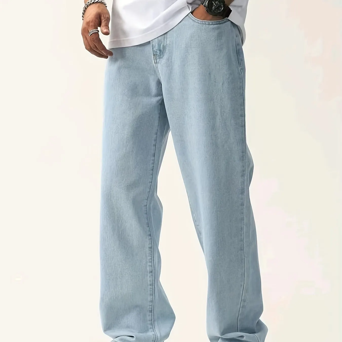 Maxct  Men's Light Blue Straight Leg Cotton Jeans
