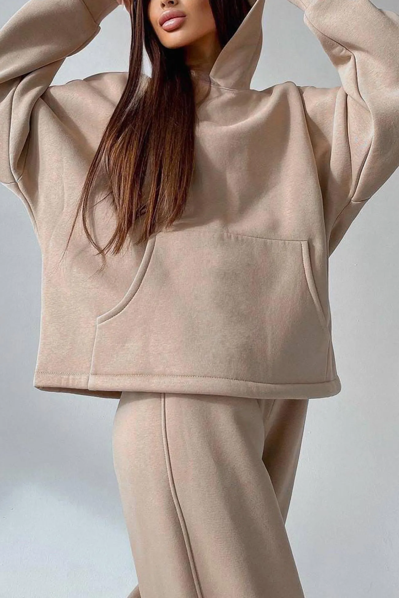 Maxct Solid Hoodie Wide Leg Long Pants Suits