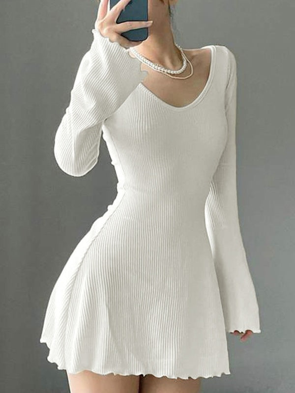 Simple Knitted Long Sleeve Mini Dress Maxct