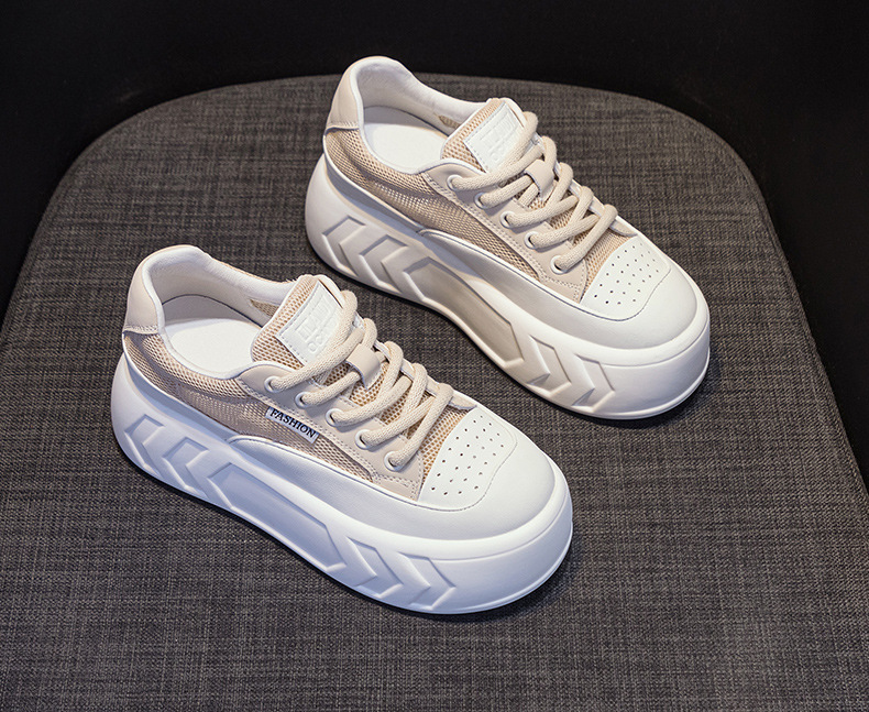 8cm Air Leather Chunky Sneakers with Thick-Soled Platform