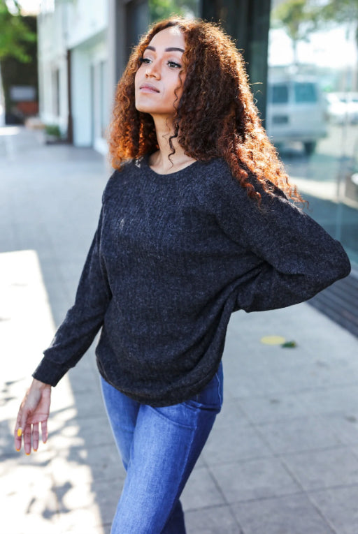 Maxct &Beautiful You Charcoal Ribbed Brushed Hacci Sweater