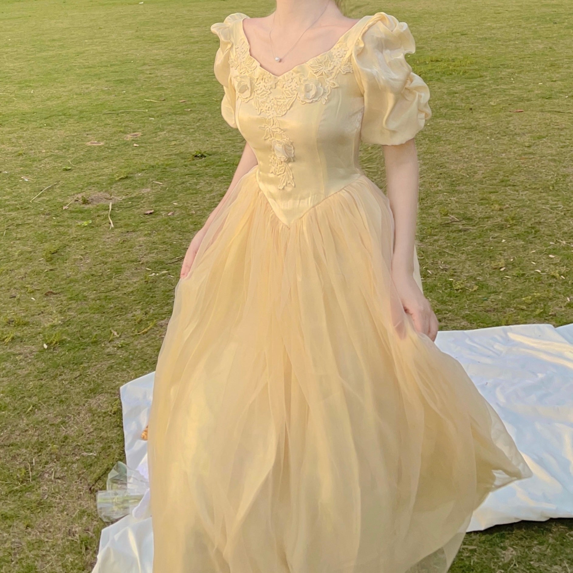 Belle Satin Puff Sleeve Maxi Dress Maxct