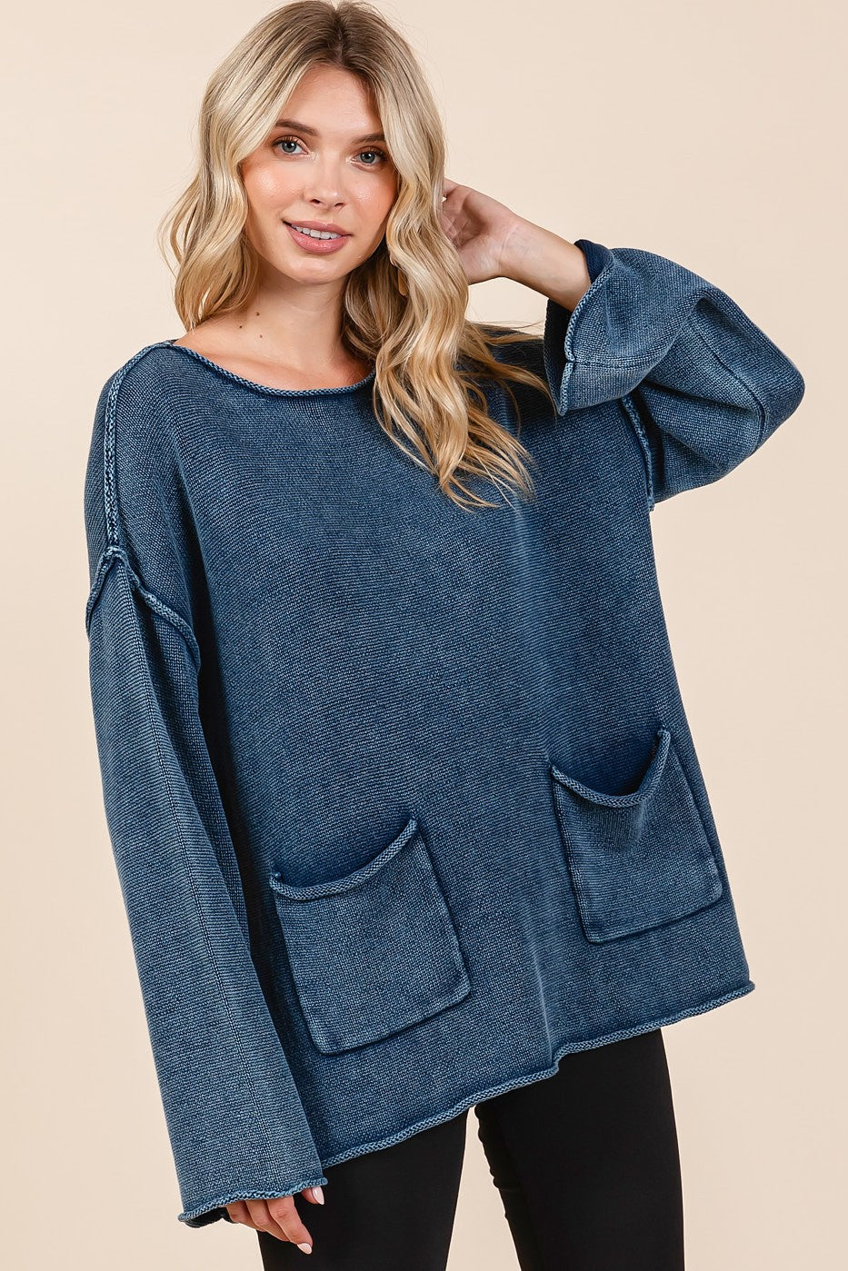 Maxct &Mittoshop Mineral Wash Patch Pocket Cut Edge Sweater