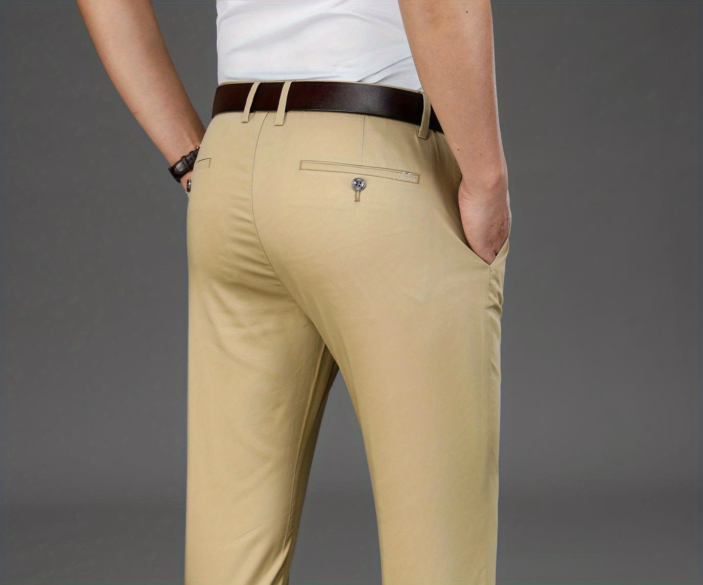 Classic Design Dress Pants, Men's Formal Solid Color Mid Stretch Dress Pants For Spring Summer Business
