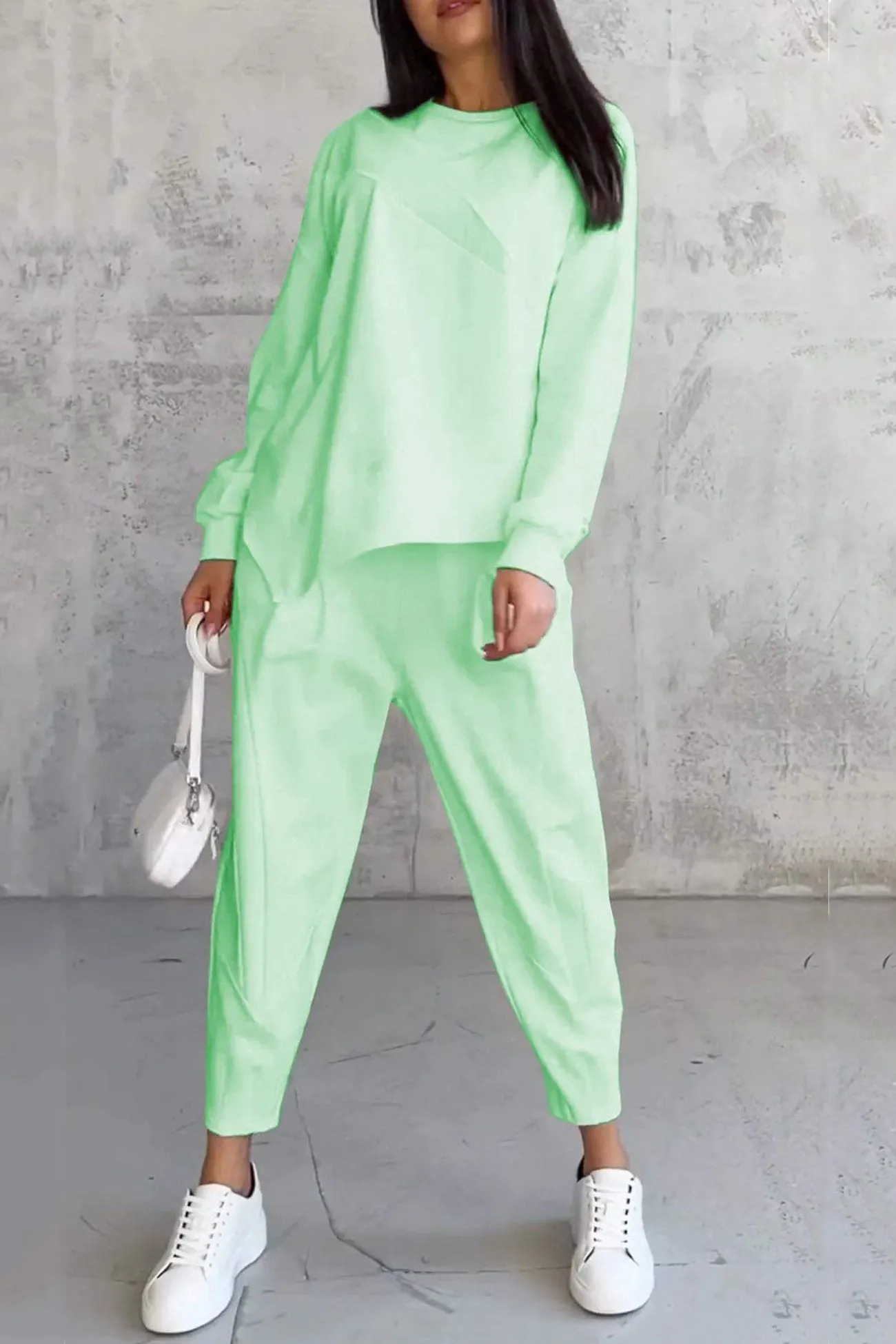 Maxct Crew Neck Irregular Hem Sweatshirt Suits