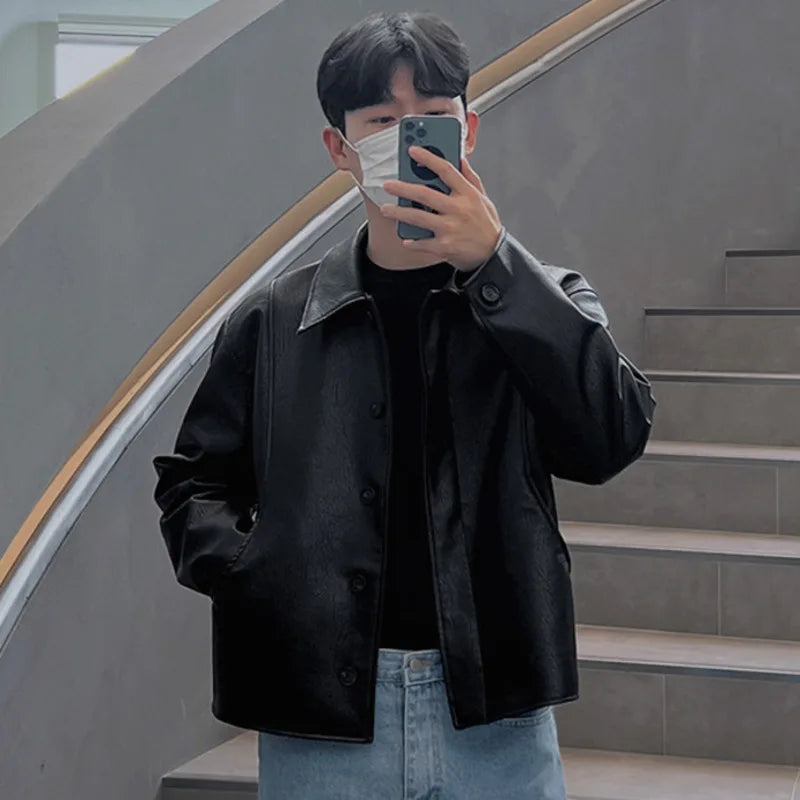 Maxct Cropped Minimal Faux Leather Jacket