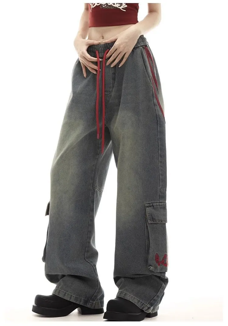 High Waisted Baggy Jeans - Multi-pocket Maxct