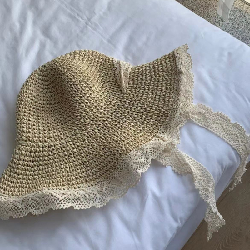 Straw Hat Ins Young Adult Shoelace Summer Outing Lace