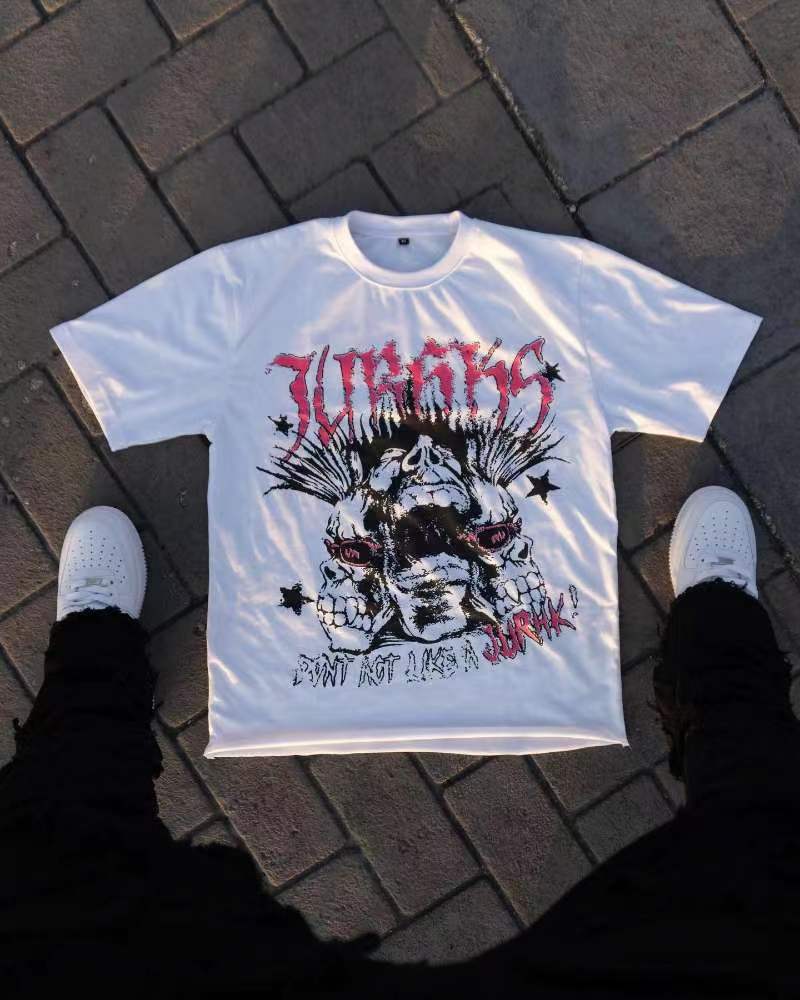 American Gothic quirky letter print oversized T-shirt men's fashion retro loose versatile Harajuku short-sleeved couple style