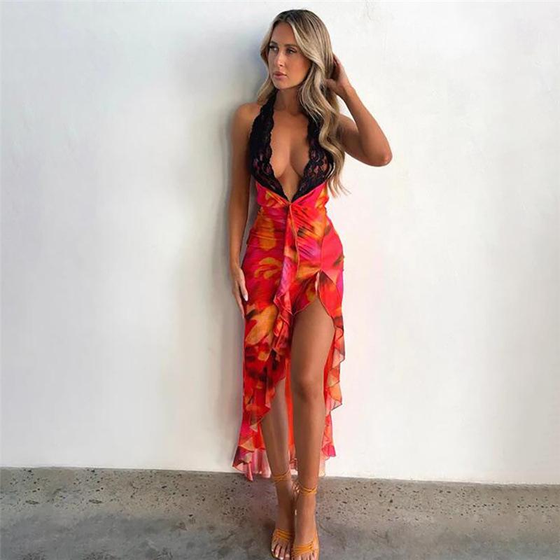 Maxct Style 2024 Summer New Women's Fashion Neck Sexy Low-cut Slim Irregular Dress Women - Image 8