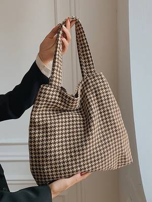 Plaid Pattern Letter Patch Decor Shopper Bag - Women Tote Bags