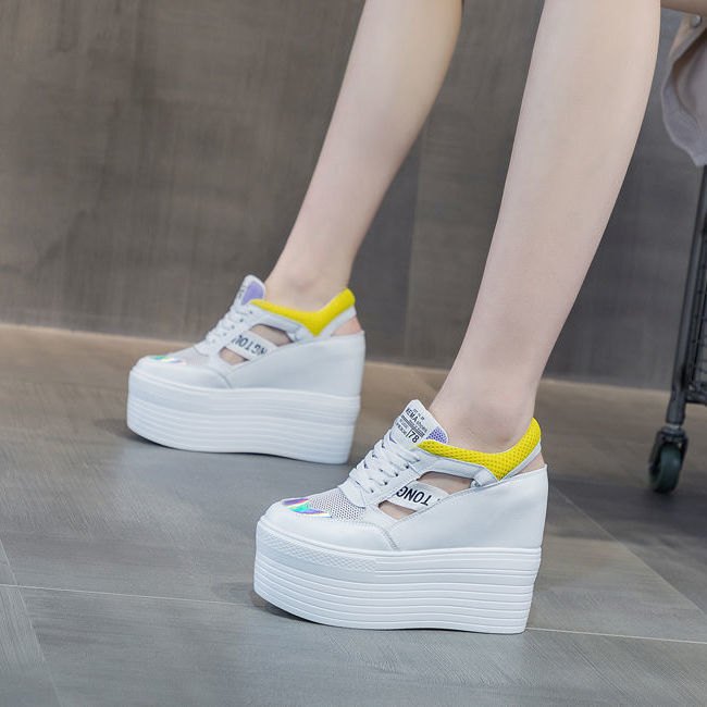 Genuine Leather Women's Platform Sneakers - 12cm Heel - true deals club