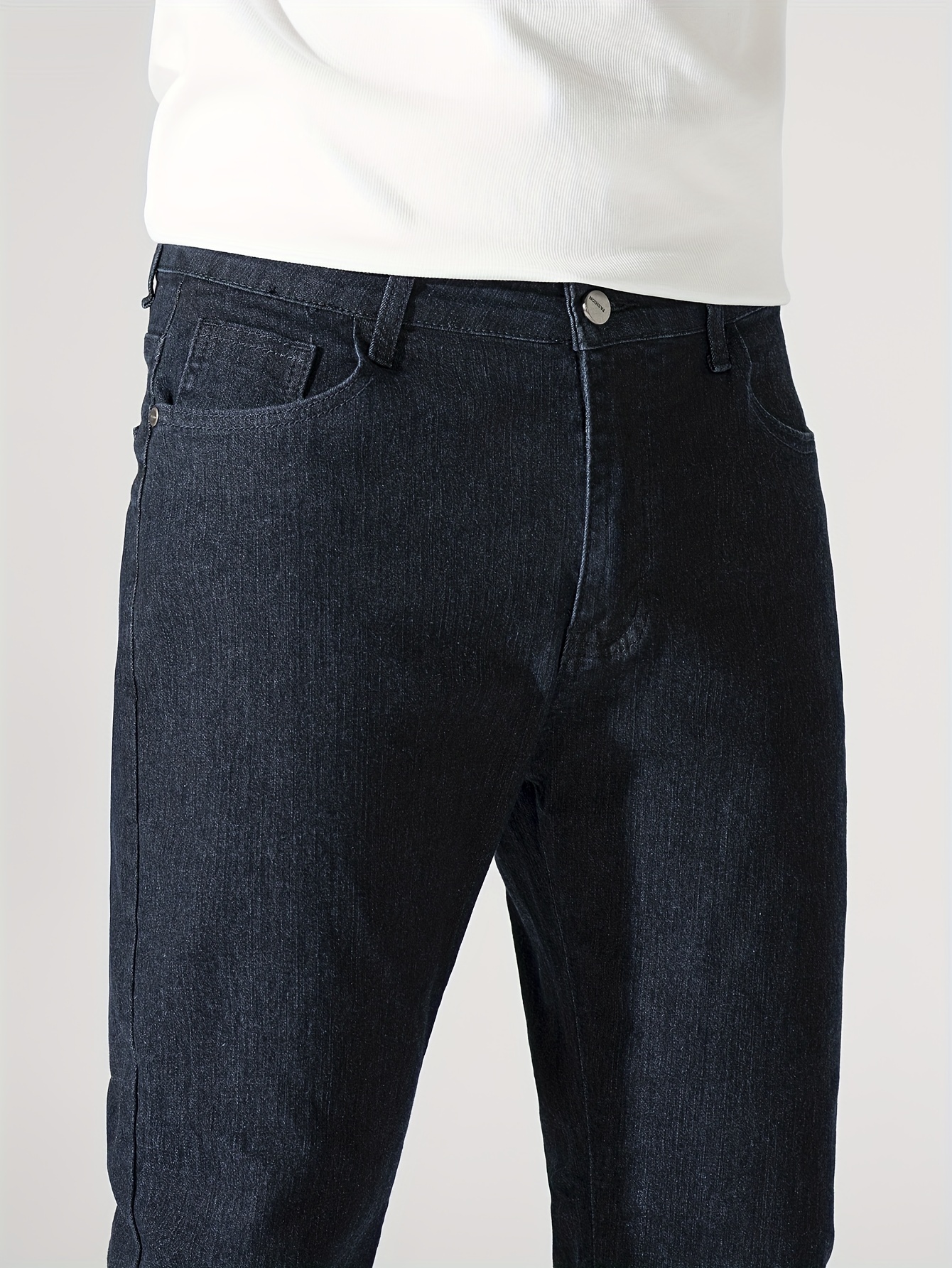 Men's High Stretch Jeans For Business, Slim Fit Denim Pants With Pockets For Spring Fall