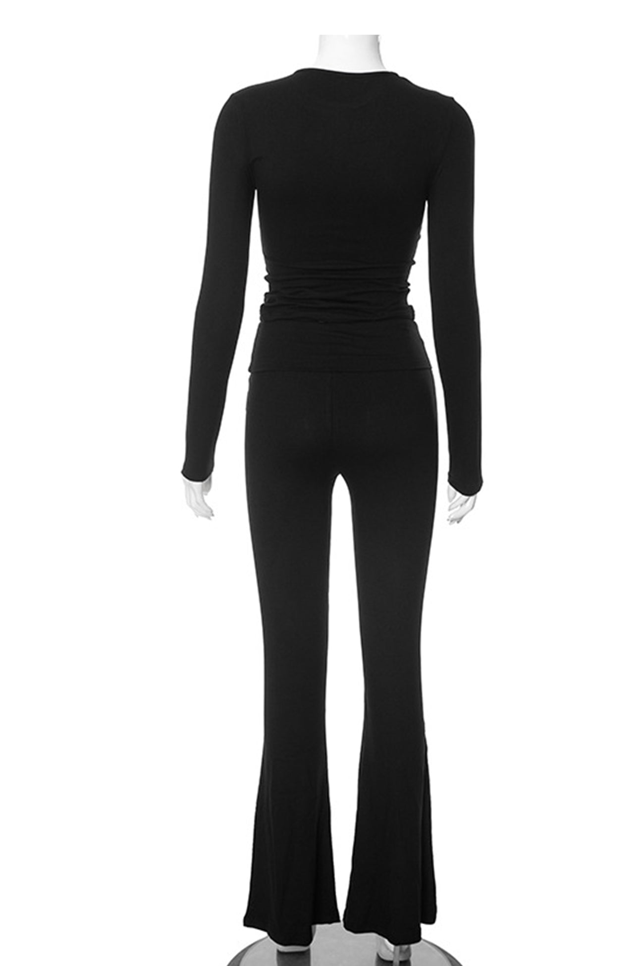 Maxct Solid Crop Top Flares Long Pants Set