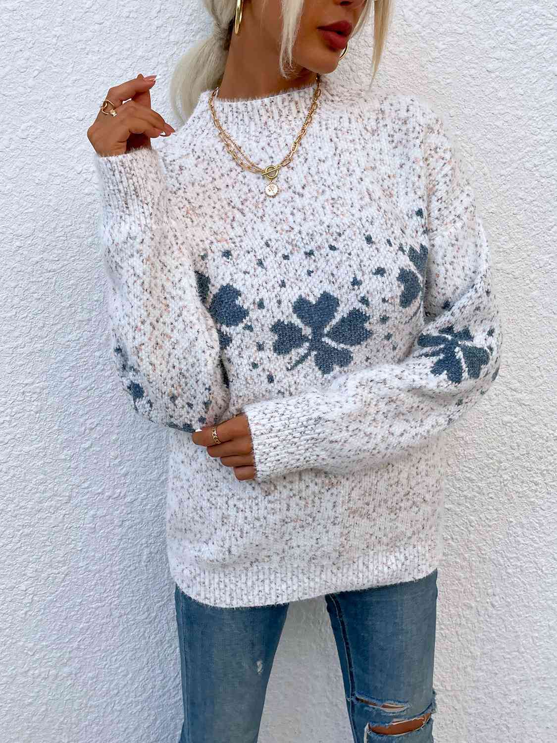 Maxct &Four Leaf Clover Mock Neck Sweater