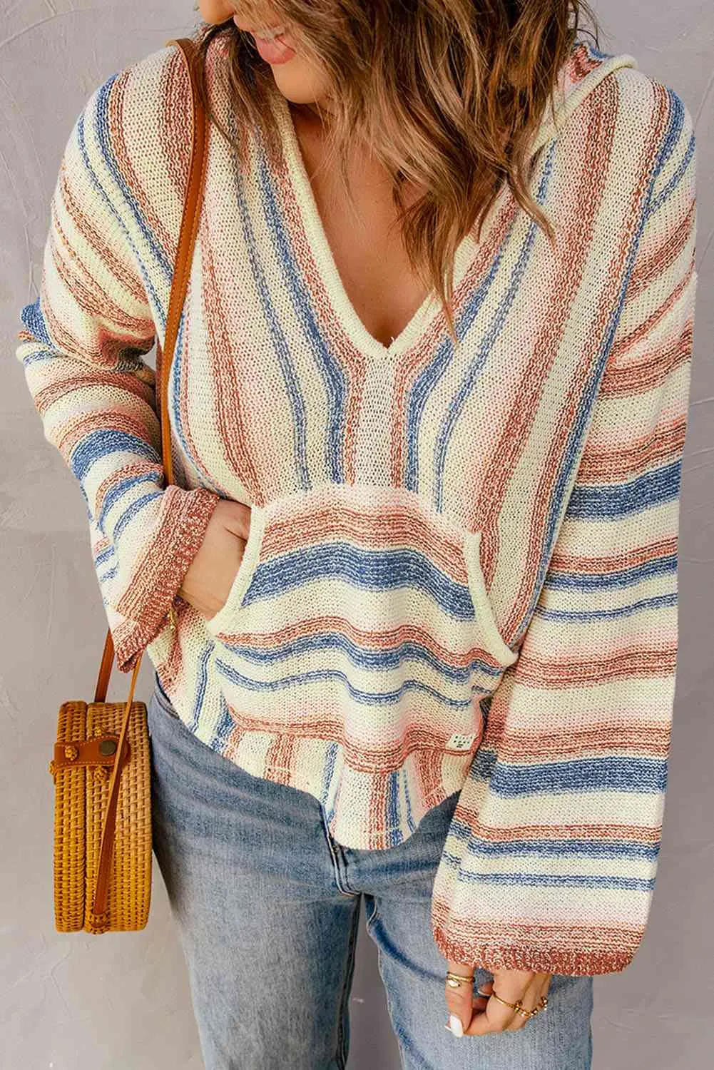 Maxct &Striped Hooded Sweater with Kangaroo Pocket