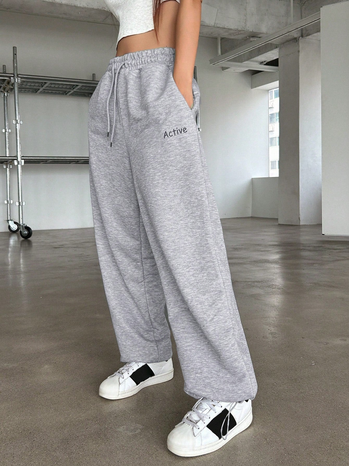 Maxct Ladies' Elastic Waist Drawstring Jogger Pants With Letter Print, Adjustable Cuffs