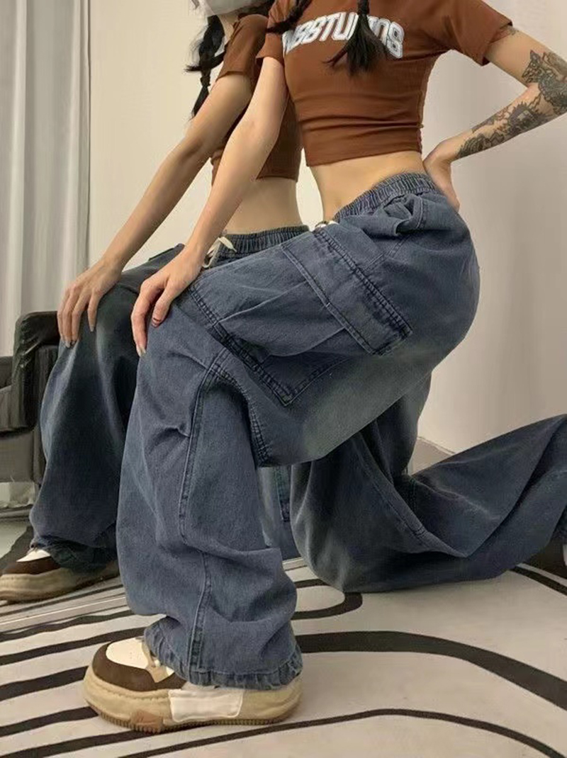 Y2K Baggy Cargo High Waist Wide Leg Pants Trousers Fairy Grunge Streetwear Women - true deals club