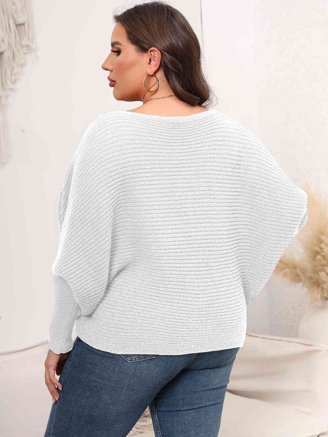 Maxct &Full Size Boat Neck Batwing Sleeve Sweater