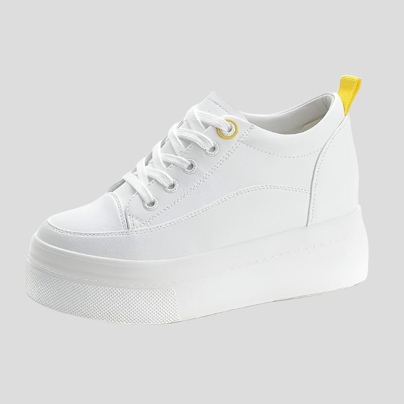 8cm Genuine Leather Women's Platform Sneakers Maxct