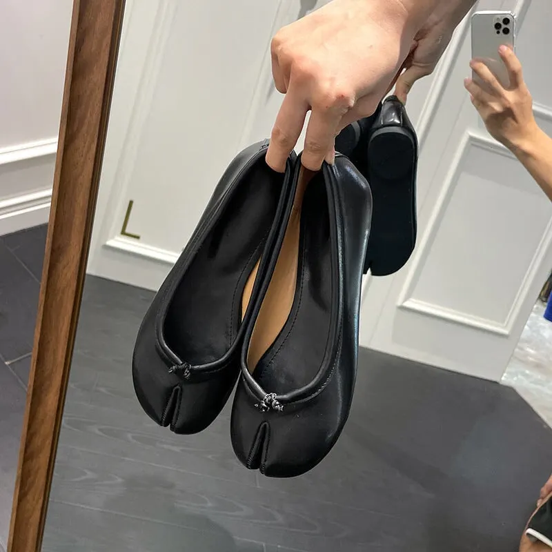 Women's Calf Casual Flats Split Toe Loafers Light Brown/Khaki/Silver/Beige/Black Maxct - Image 4