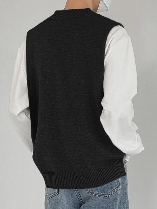 Maxct - Mens V-neck Loose Knitted Sleeveless Sweater Vest