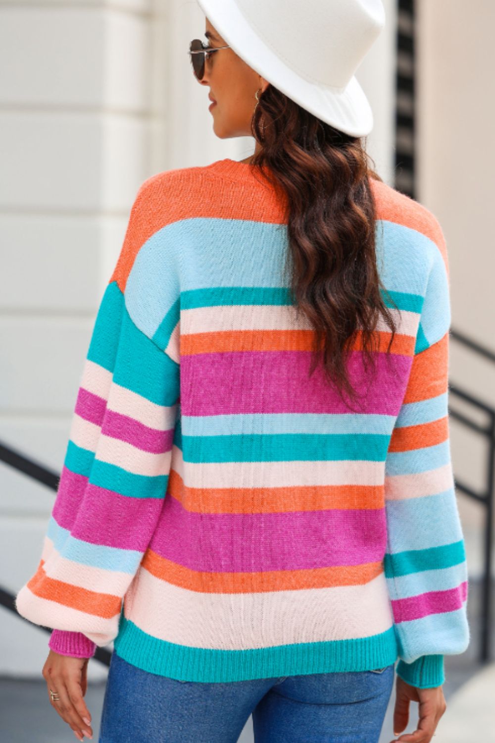 Maxct &Striped Round Neck Drop Shoulder Sweater