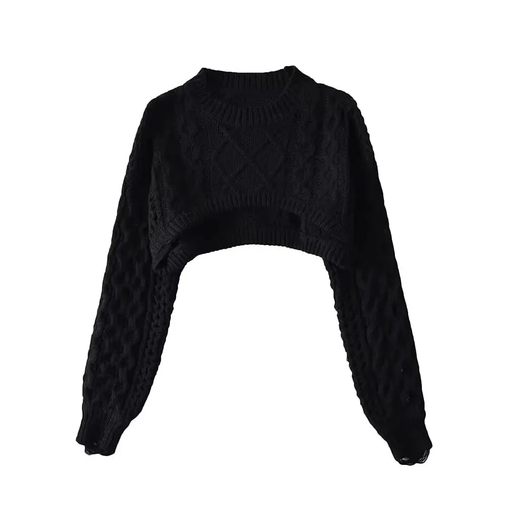 Maxct Sweater For Women Vintage Loose Casual Long Sleeve Knit Sweater Y2k Hollow Out Streetwear Top