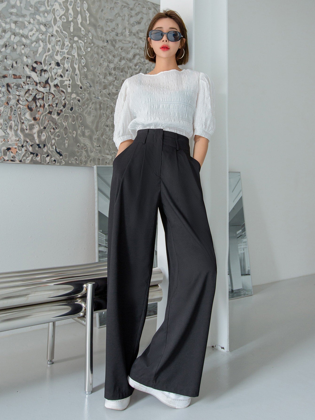 Maxct Slant Pockets Wide Leg Tailored Pants