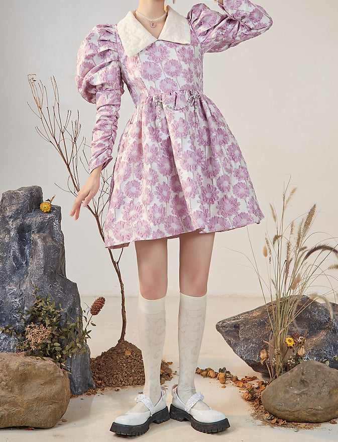 Puff Sleeve Daisy Jacquard Dress Maxct