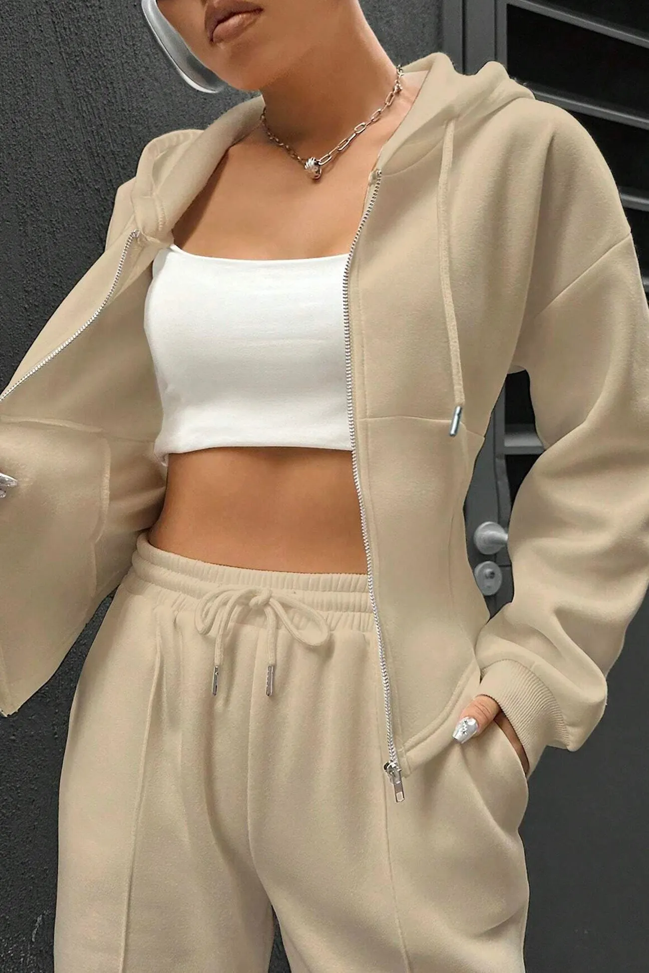 Maxct Solid Slim Fit Hoodie Pants Suits