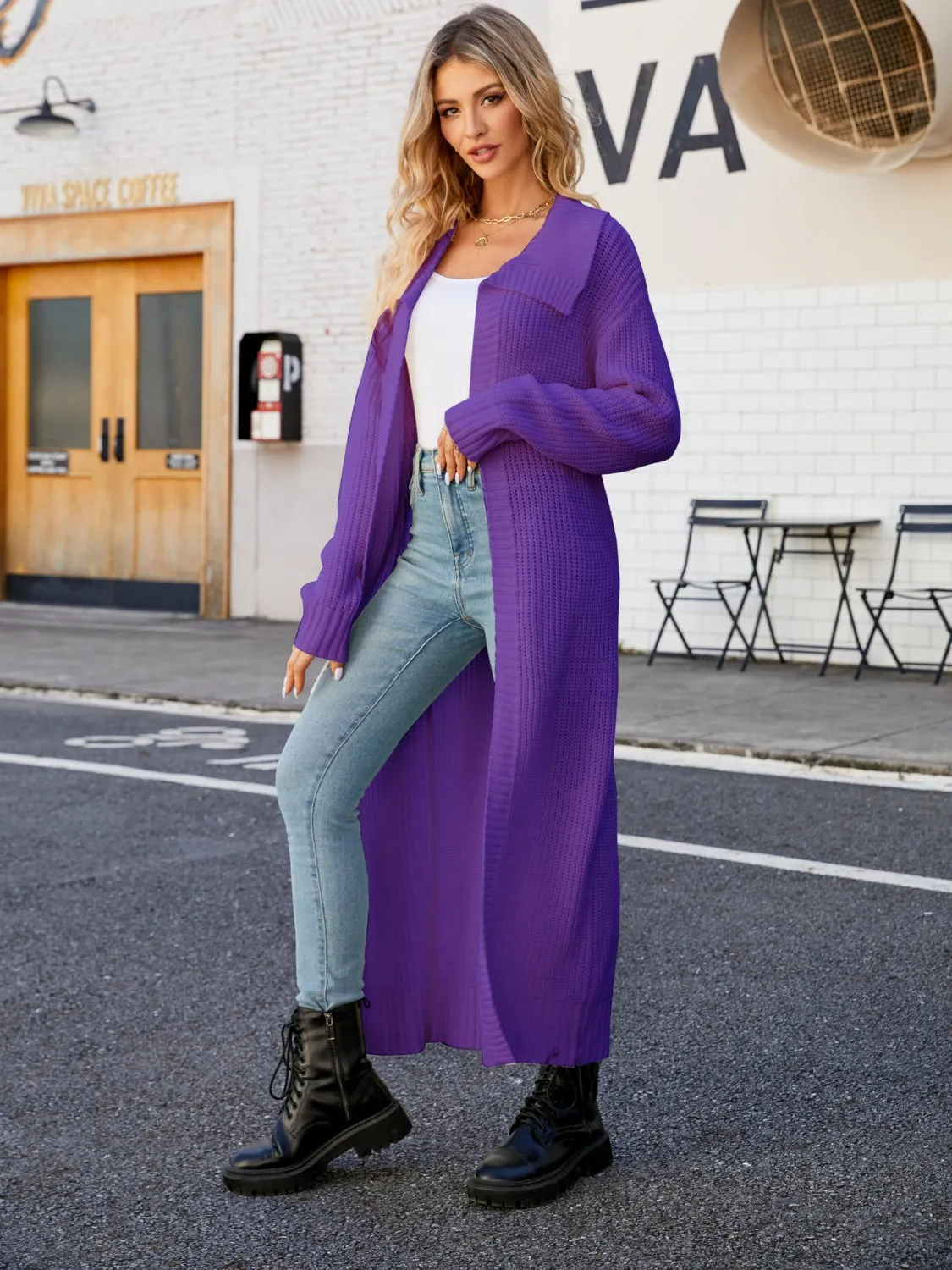 Maxct &Full Size Collared Open Front Duster Cardigan - Image 7