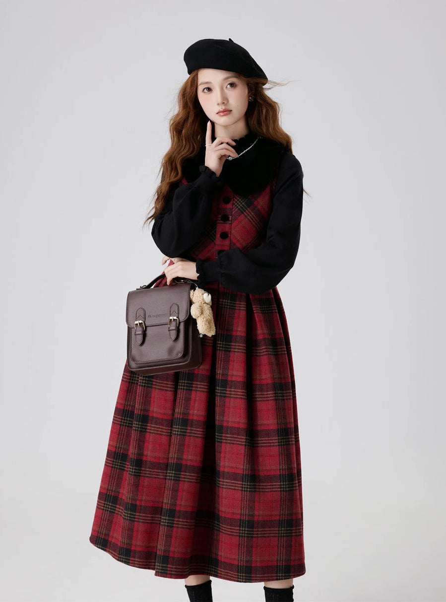 Merry Plaid Sleeveless Midi Dress Maxct