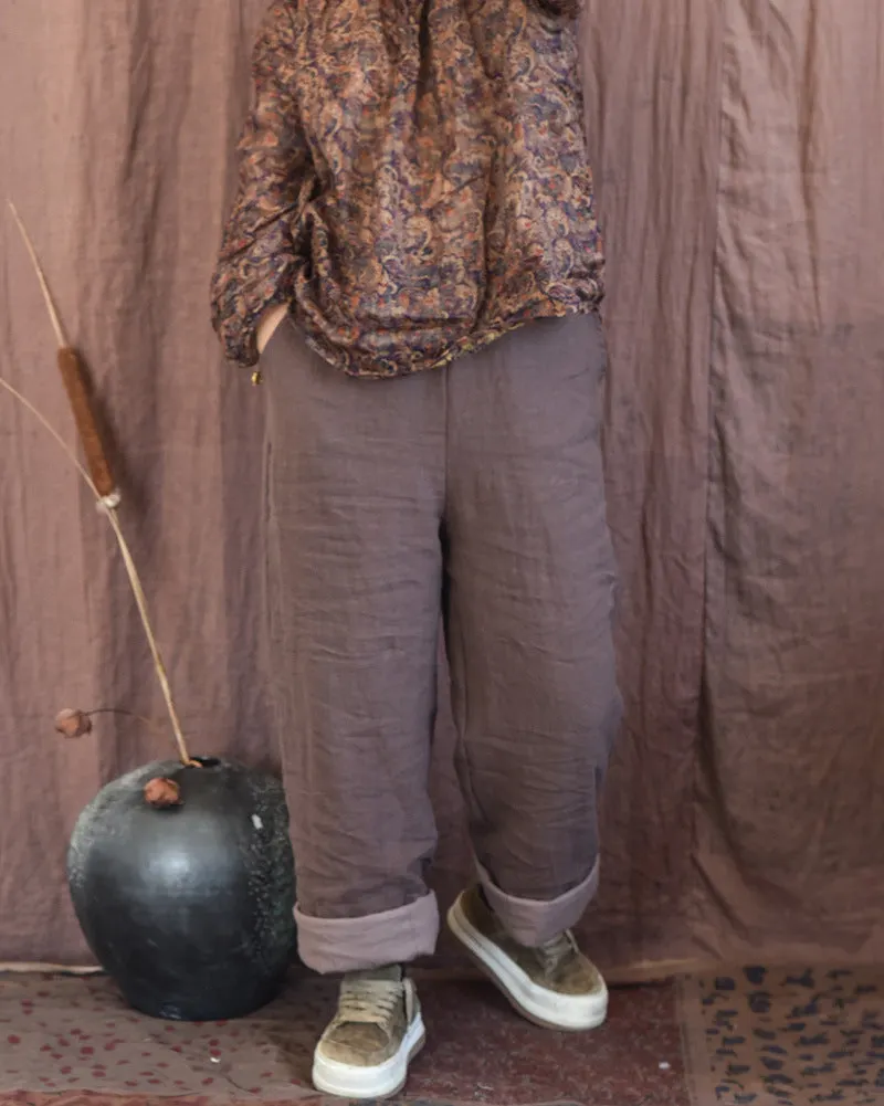 Women Casual Quilted Straight-Leg Padded Warm Linen Pants