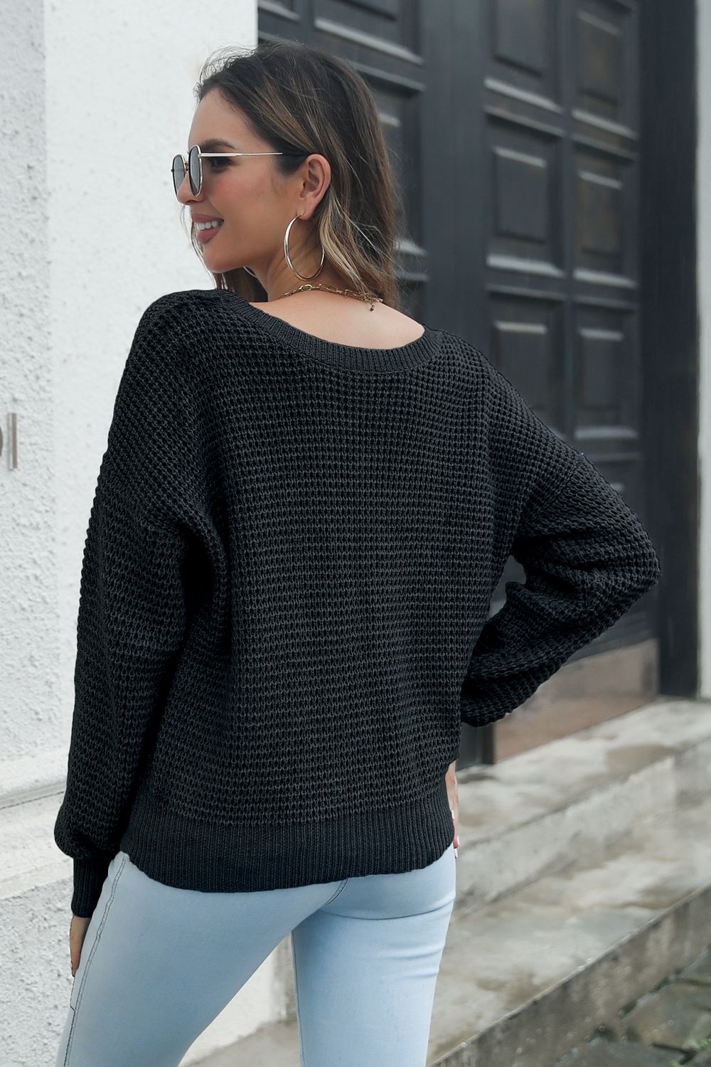 Maxct &Crisscross Surplice Neck Long Sleeve Sweater