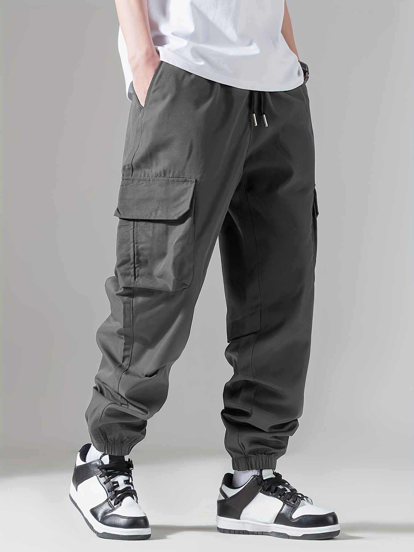 Casual Loose Fit Multi-pocket Drawstring Cargo Pants, Men's Joggers For Spring And Fall Outdoor