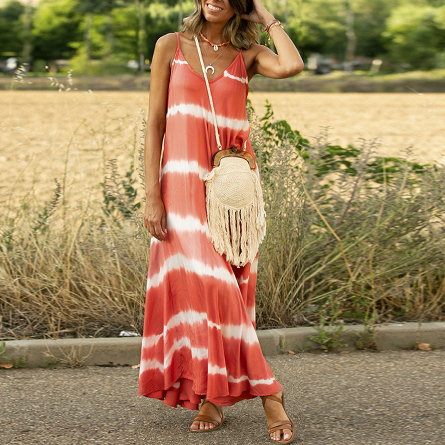 Maxct Maxct Slip Dress Wish New Print Striped Plus Dress Loose Women's Dress