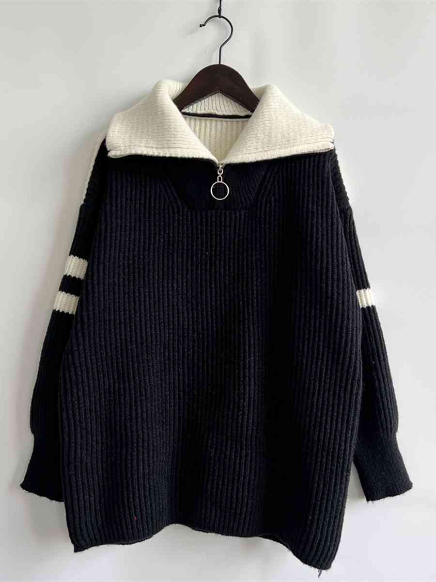 Maxct &Ribbed Two-Tone Half Zip Sweater