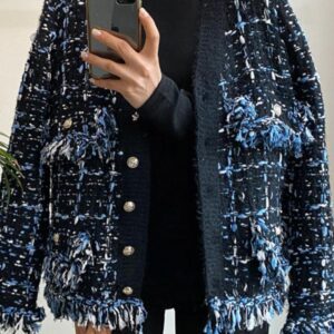 Maxct Vintage V-Neck Fringed Frayed Mélange Knit Cardigan