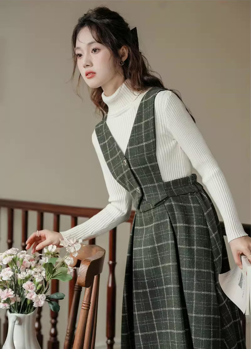 Plaid Vest Pinafore Dress Maxct
