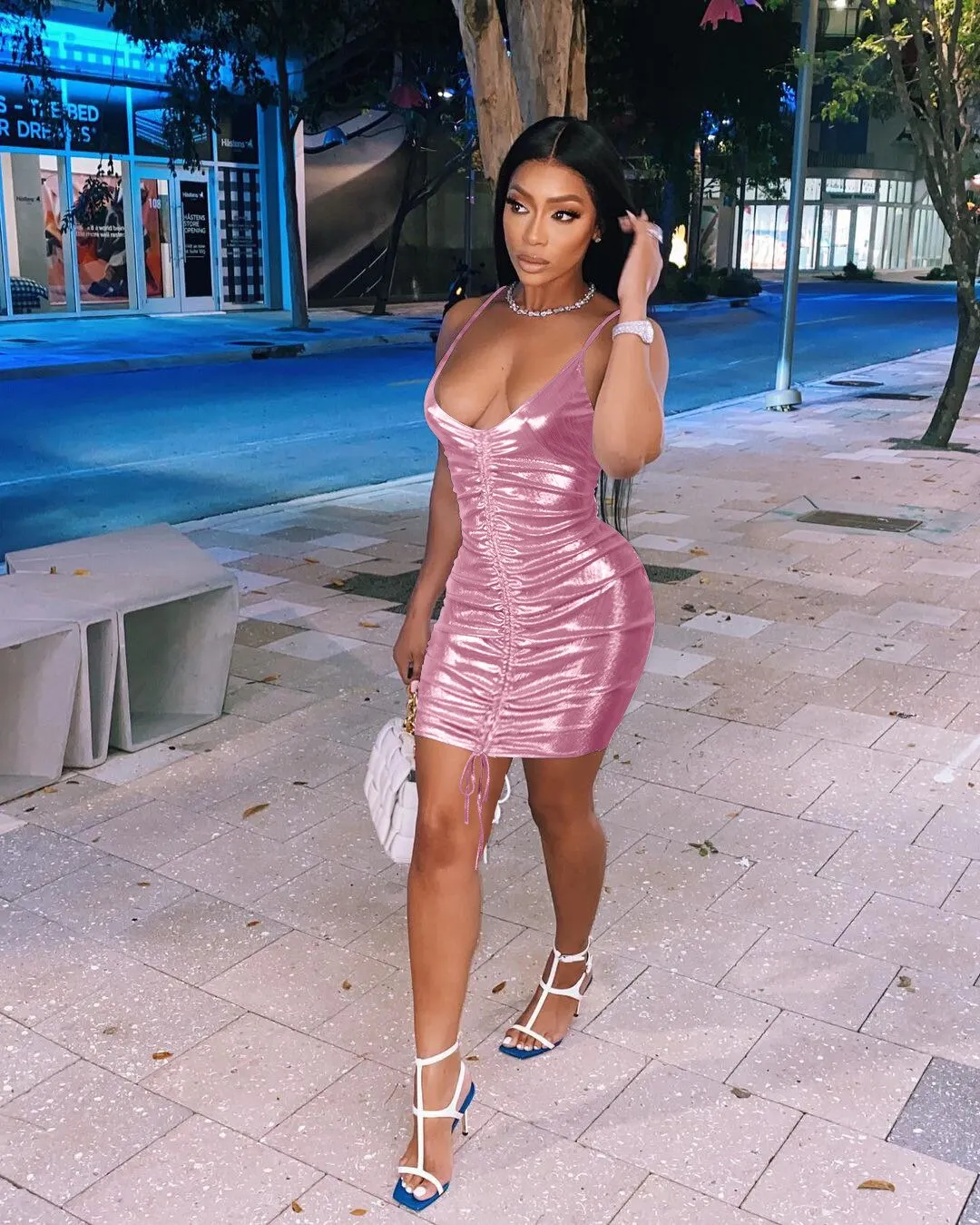 Parity Drawstring Bodycon Mini Dress Sexy Young Little Chap Spaghetti Strap Sweet High Waist Vestidos For Female Summer