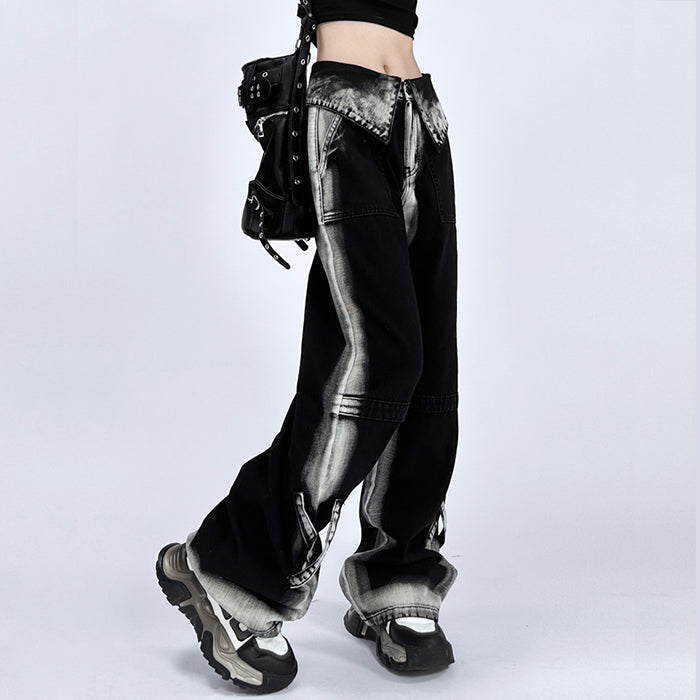 90's Kids Collar Wide Leg Jeans Maxct