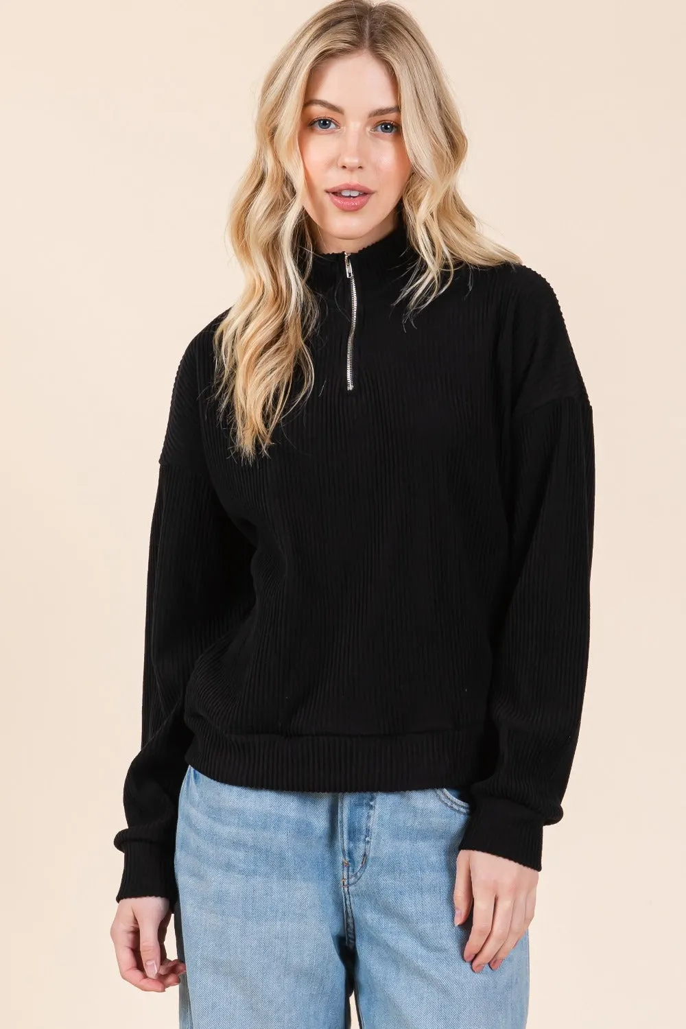 Maxct &BOMBOM Quarter Zip Long Sleeve Sweatshirt with Pockets