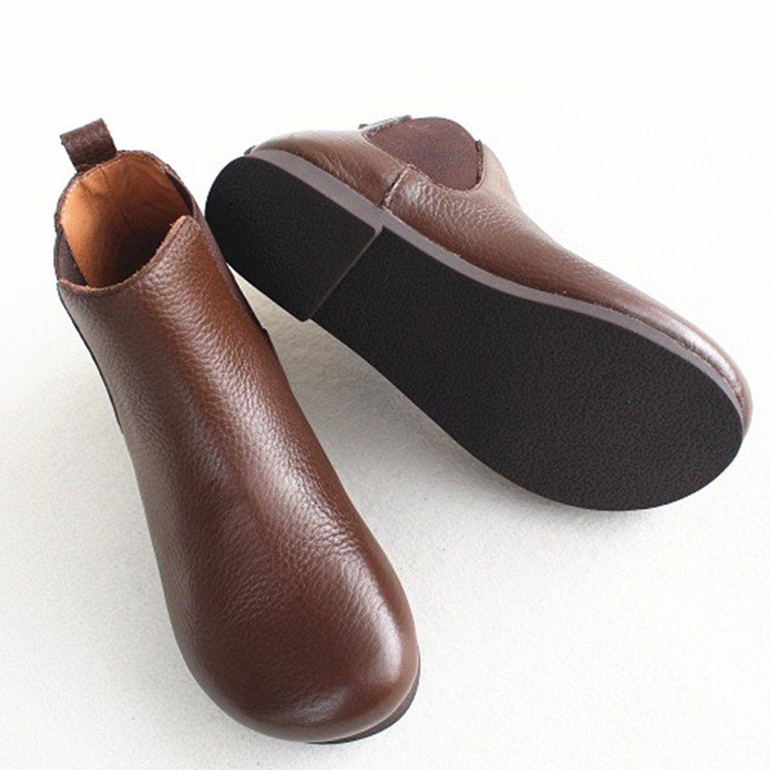 Maxct Women Retro Coffee Paneled Leather Ankle Boots